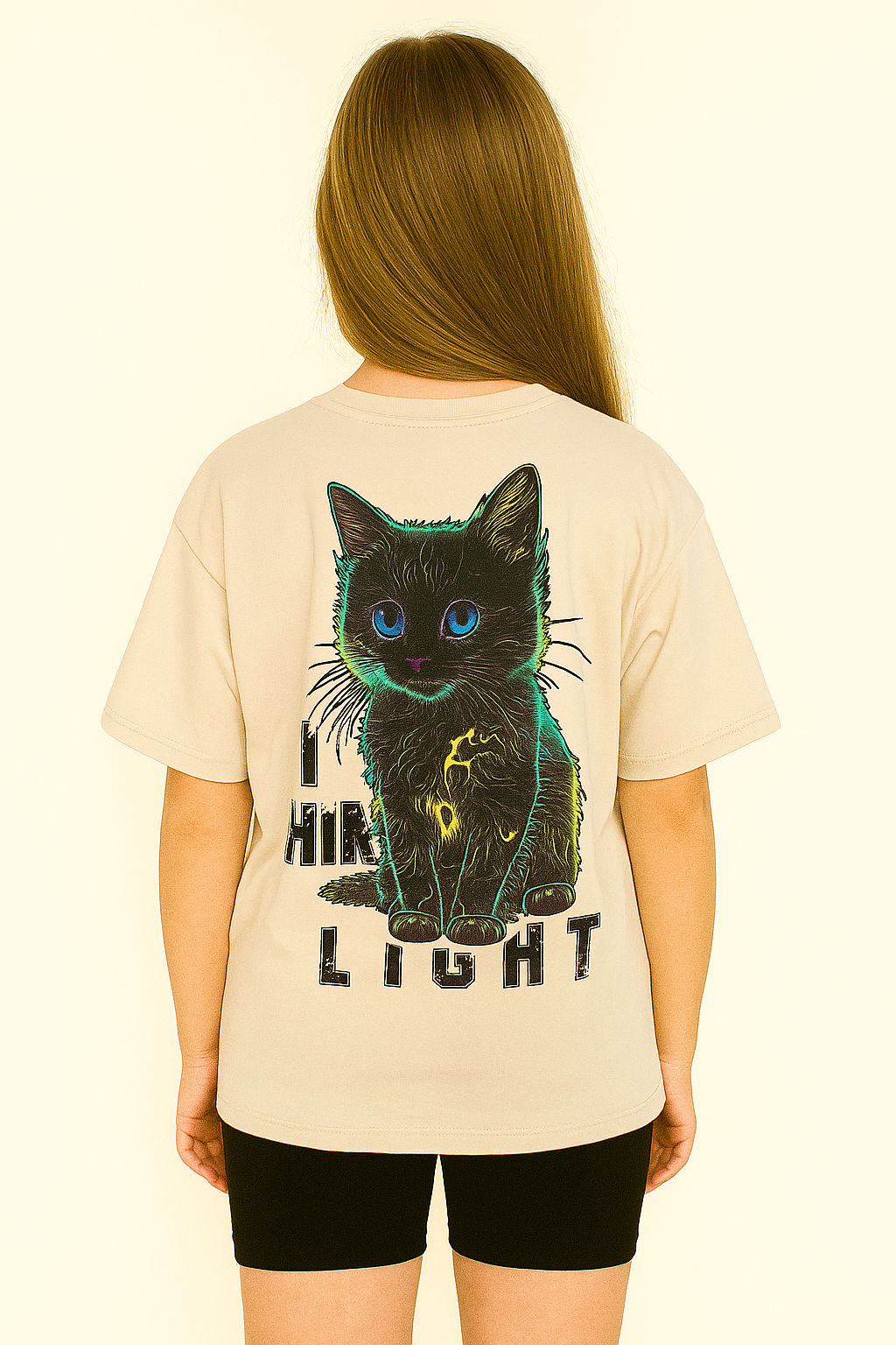 Bluzka oversize Kot dziewczęca beż Meybiy 2419-12625-1