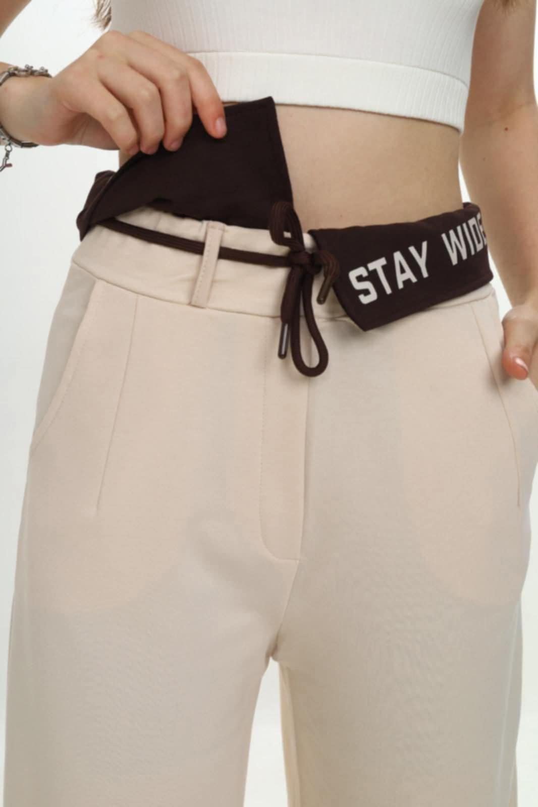 Spodnie bawełniane szwedy dziewczęce beżowe VizViz 291-23725-1