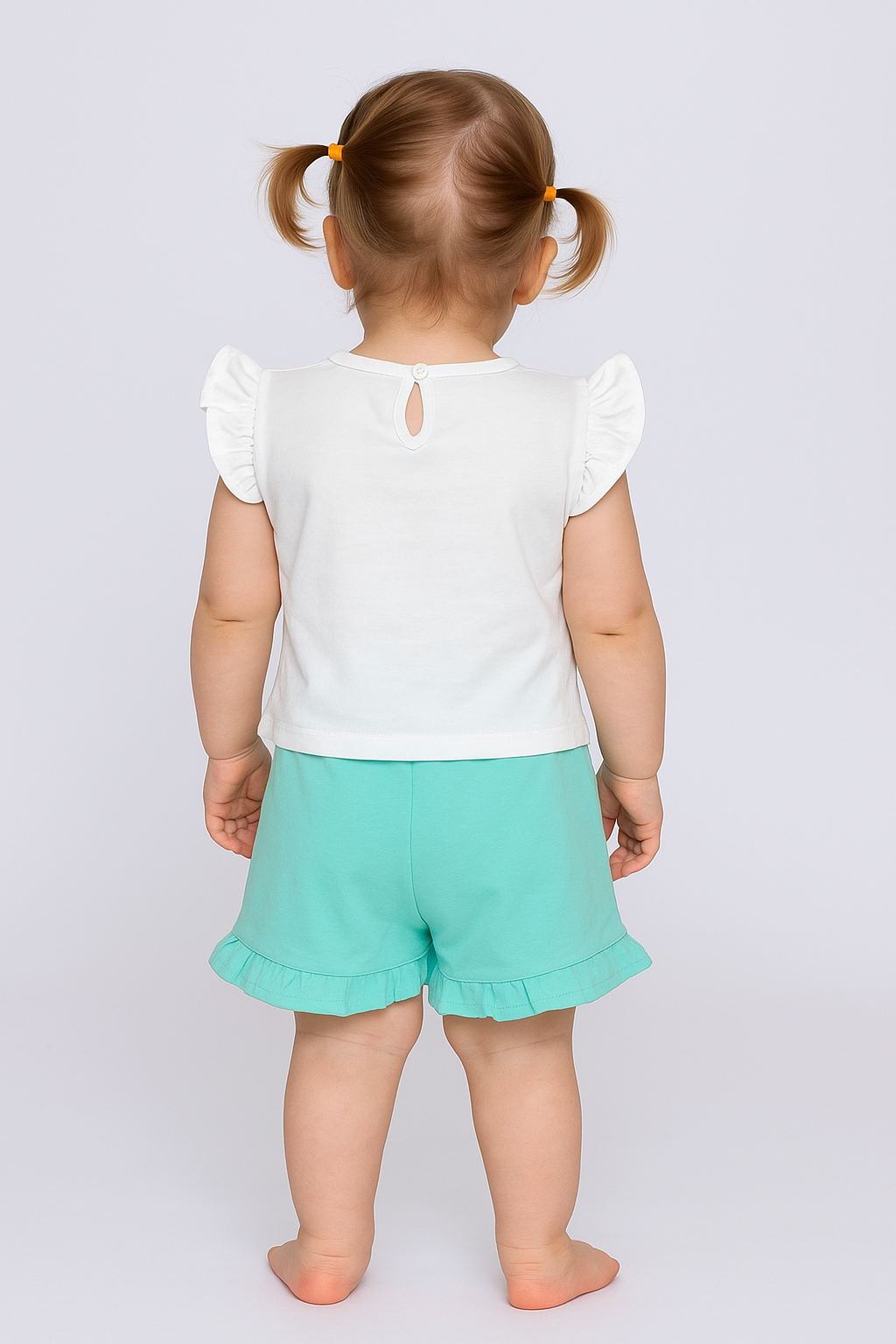Komplet z szortami kwiaty dziewczęcy mięta Breeze 21799-17625