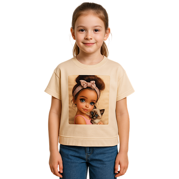 Bluzka dziewczęca beżowa z motywem kotka Dresmoda 3421-30525-1