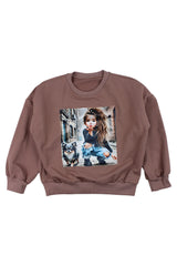 Bluza ekran dziewczynka w jeansach dziewczęca czekolada Guliwerkids 4119-221025