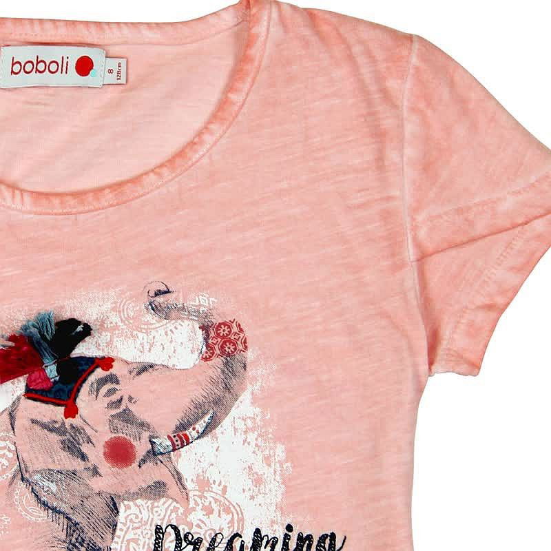 Boboli 475129-3583 Bluzka dziewczeca z nadrukiem i aplikacją kolor łosoś - - #tag1# - #tag2# - #tag3# - #tag4#