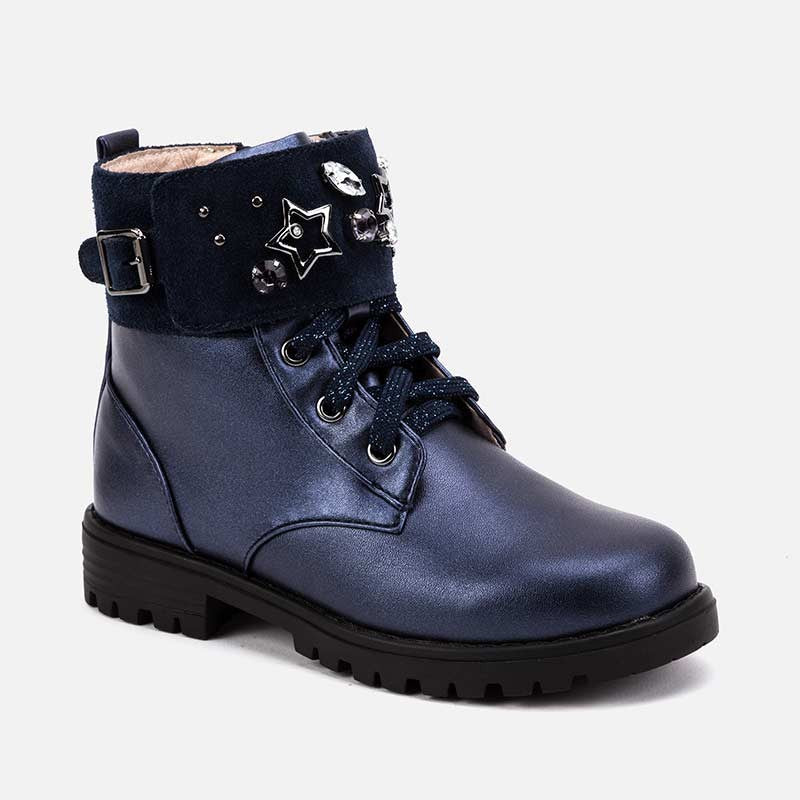 Buty biker w gwiazdki sznurowane dla dziewczynki Mayoral 46031-71 Granatowy - - #tag1# - #tag2# - #tag3# - #tag4#