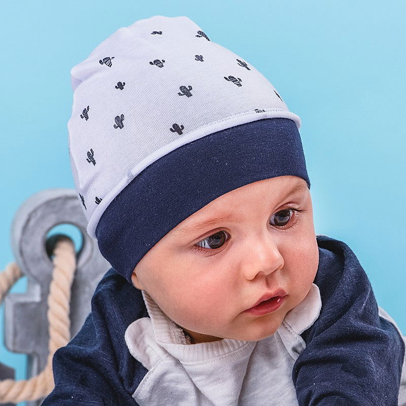 Jamiks czapka chłopięca bawełniana biały/granat WIKO JWB101-1 -  - #tag1# - #tag2# - #tag3# - #tag4#