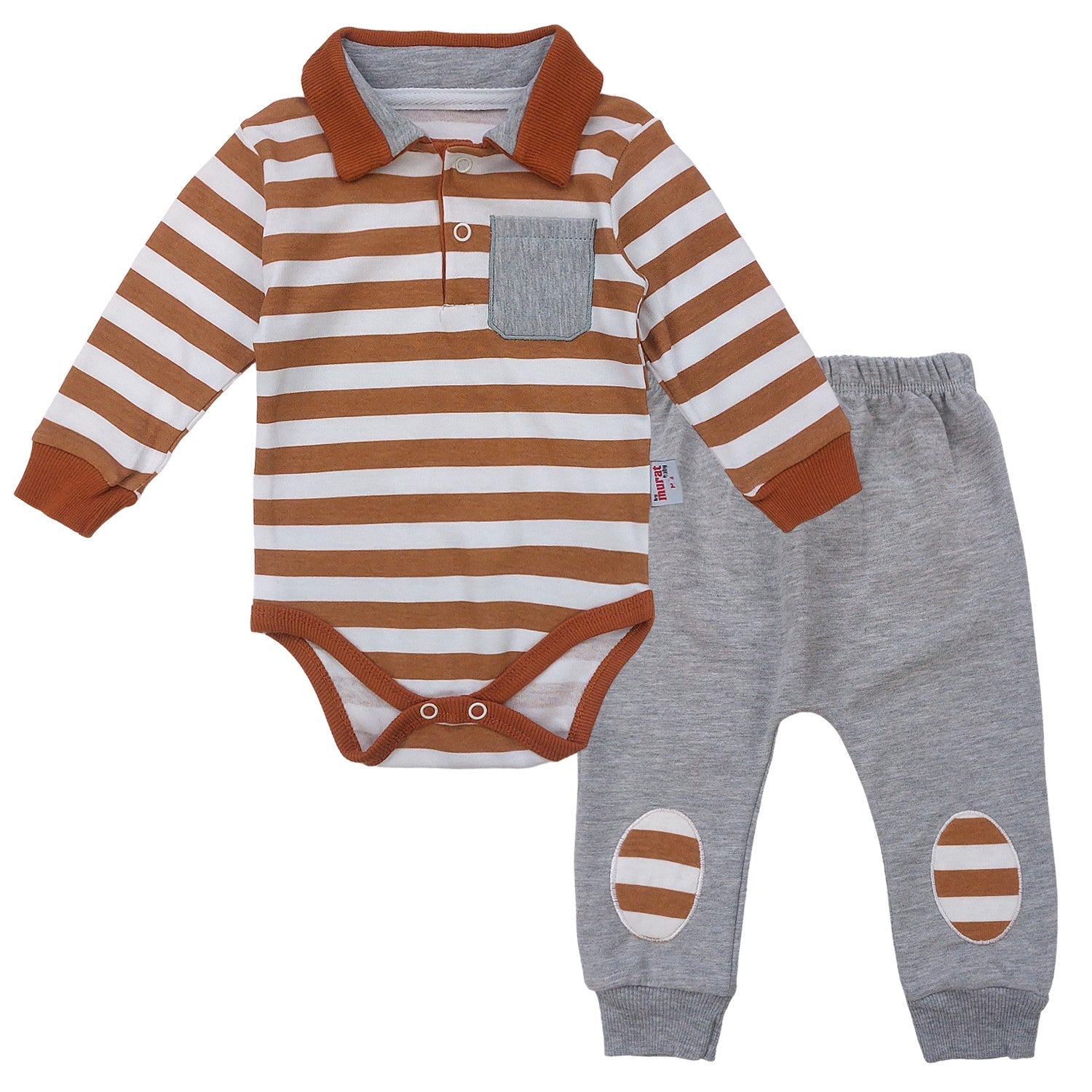 Komplet Body I Spodnie chłopak beż/szary 2977-151223 GKMOC - - #tag1# - #tag2# - #tag3# - #tag4#