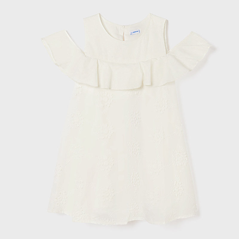Mayoral 22-06955-039 Sukienka z haftem dziewczynka 6955-39 kremowy -  - #tag1# - #tag2# - #tag3# - #tag4#
