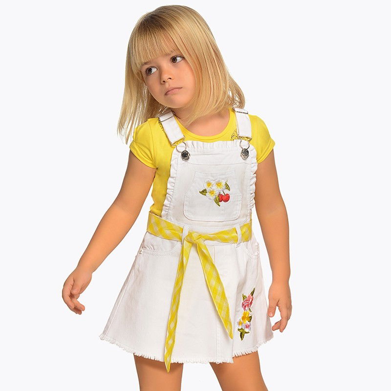 Mayoral 3906-65 Spódnica ogrodniczka z haftem biała - - #tag1# - #tag2# - #tag3# - #tag4#