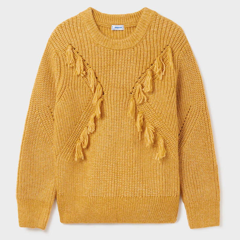 Mayoral 7368-49 Sweter z frędzlami dziewczęcy kolor musztarda - - #tag1# - #tag2# - #tag3# - #tag4#