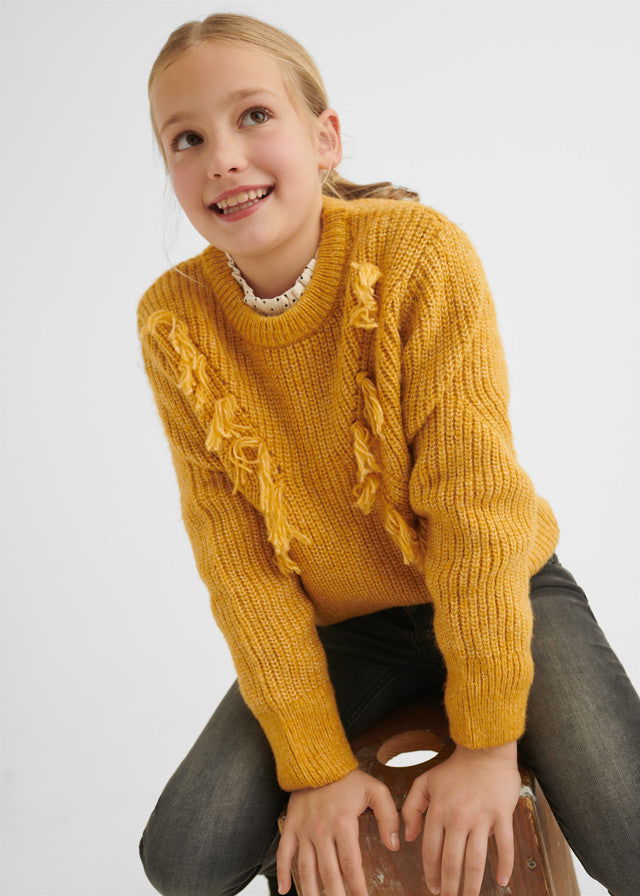 Mayoral 7368-49 Sweter z frędzlami dziewczęcy kolor musztarda - - #tag1# - #tag2# - #tag3# - #tag4#