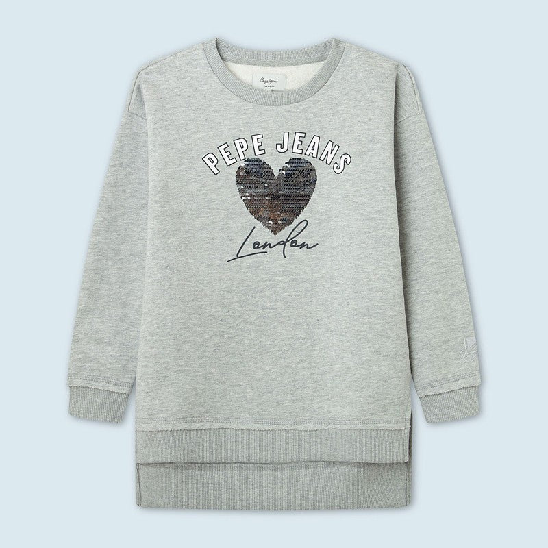 Pepe Jeans Bluza z sercem DANIELLE junior dziewczyna PG581191-933 GREY MARL - - #tag1# - #tag2# - #tag3# - #tag4#