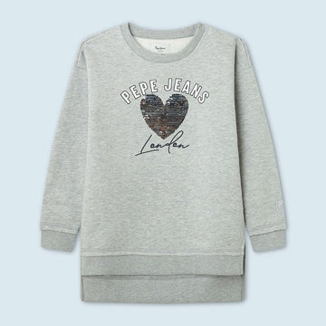 Pepe Jeans Bluza z sercem DANIELLE junior dziewczyna PG581191-933 GREY MARL - - #tag1# - #tag2# - #tag3# - #tag4#