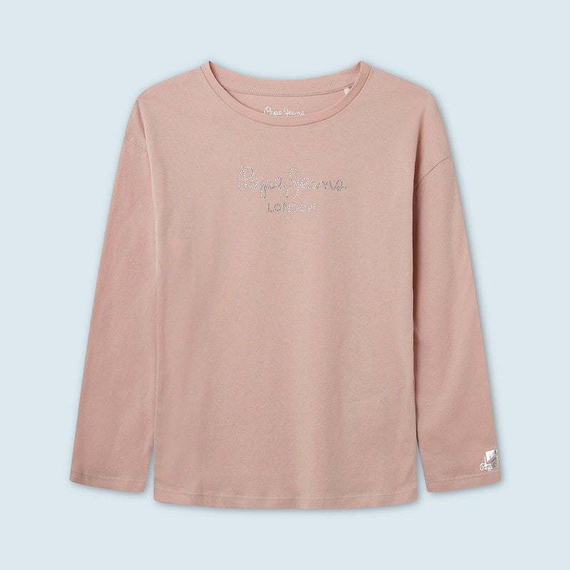 Pepe Jeans Koszulka z logo NURIA L/S junior dziewczyna PG502319-305 SOFT PINK - - #tag1# - #tag2# - #tag3# - #tag4#