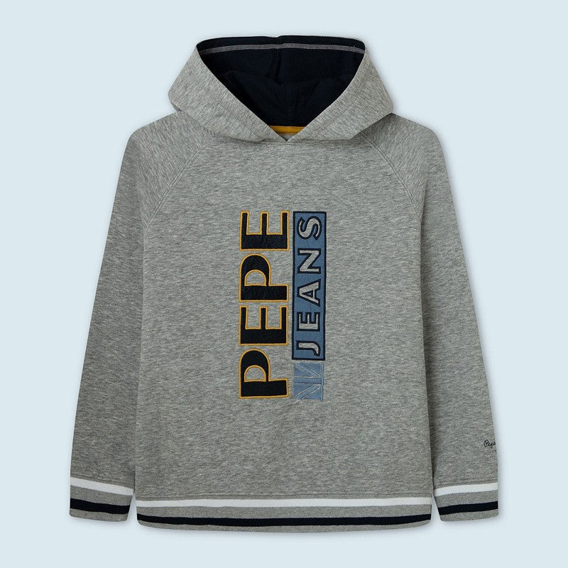 Pepe Jeans bluza z kapturem i haftowanymi literami JOHNNY junior chłopak PB581362-933 GREY MARL - - #tag1# - #tag2# - #tag3# - #tag4#