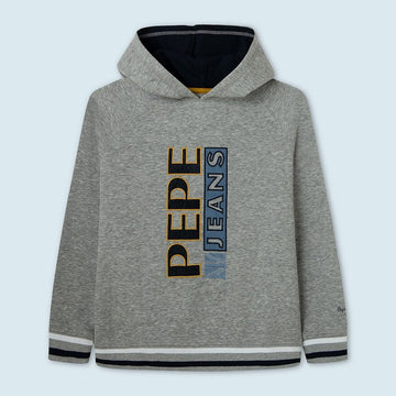 Pepe Jeans bluza z kapturem i haftowanymi literami JOHNNY junior chłopak PB581362-933 GREY MARL - - #tag1# - #tag2# - #tag3# - #tag4#