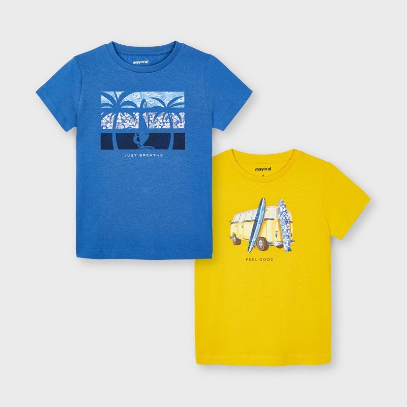 Komplet koszulek z krótkim rękawkiem dla chłopców Mayoral 3033-70 niebieska/żółta
