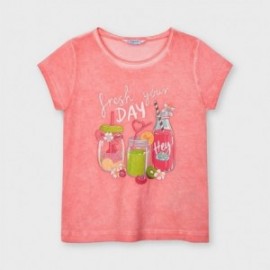 Koszulka z nadrukiem dla dziewczynek Mayoral 3015-69 Koralowy