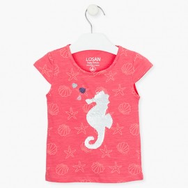 Koszulka z cekinami dziewczęca Losan 116-1020AL-510 kolor Różowy