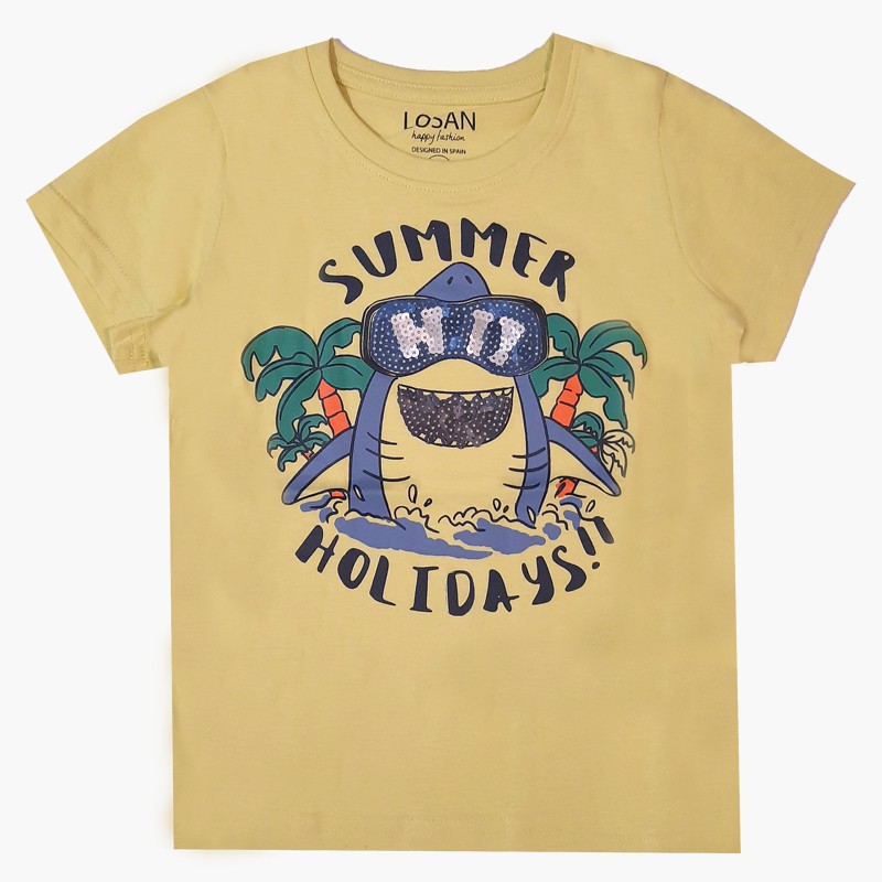 Koszulka z cekinami chłopięca Losan 115-1211AL-020 kolor Limonka