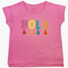 Koszulka z aplikacją dziewczęca Losan 116-1033AL-071 kolor Różowy