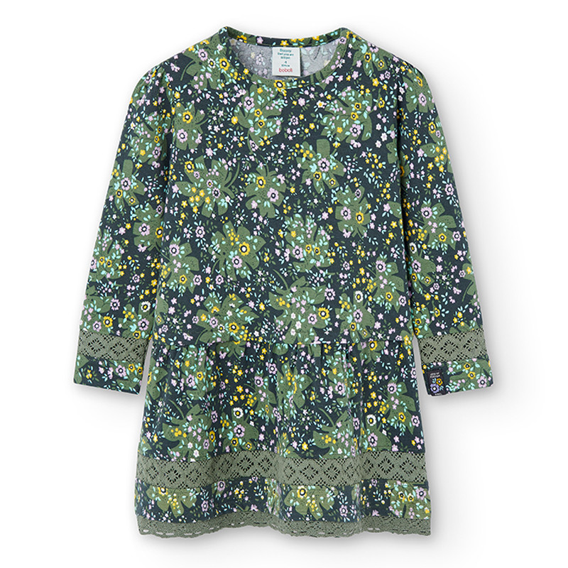 Sukienka w kwiaty dla dziewczynki Boboli 425023-9922 kolor zielony