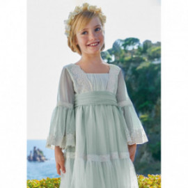 Abel & Lula 5036-55 Sukienka z haftowanym tiulem dziewczynka kolor ecru-anise
