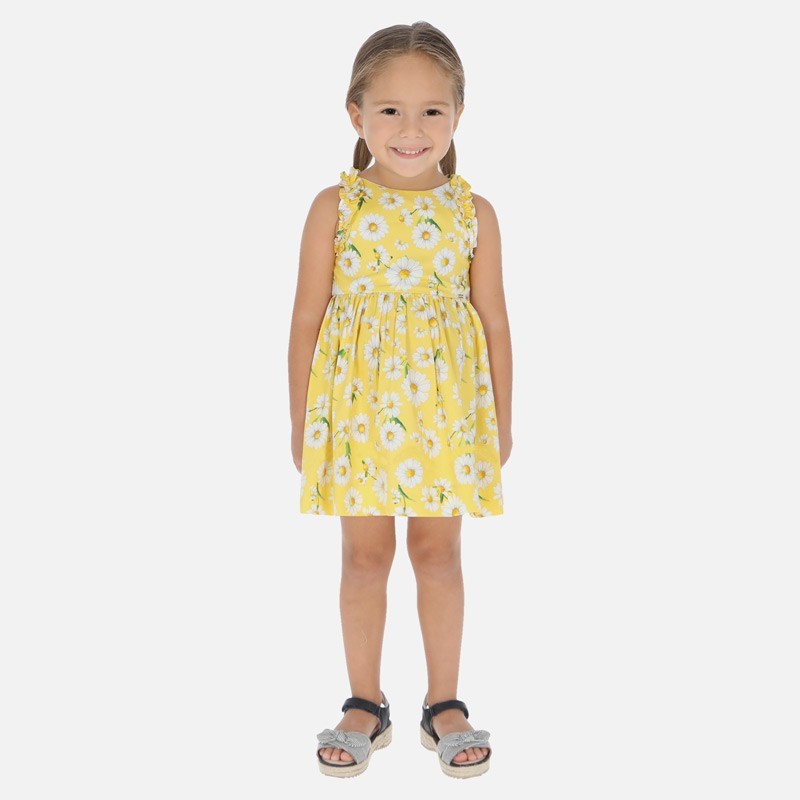 Sukienka popelinowa w kwiaty dla dziewczynek Mayoral 3951-68 żółta
