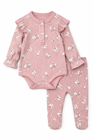 Komplet kwiatowy z body 3-pak dziewczęcy brudny róż Murat Baby 10276-25225-5