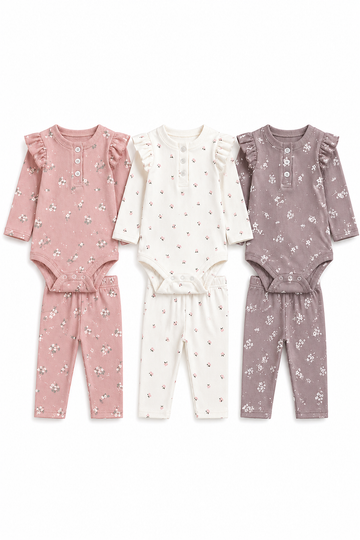 Komplet kwiatowy z body 3-pak dziewczęcy brudny róż Murat Baby 10276-25225-5