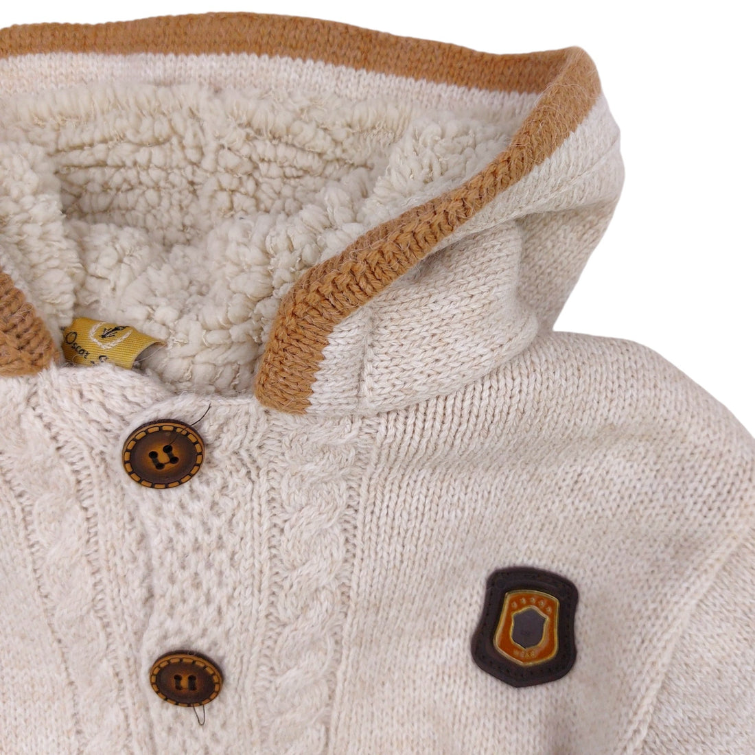 Boy's warm sheepskin sweater with hood beige Oscar Star 8692448-13924