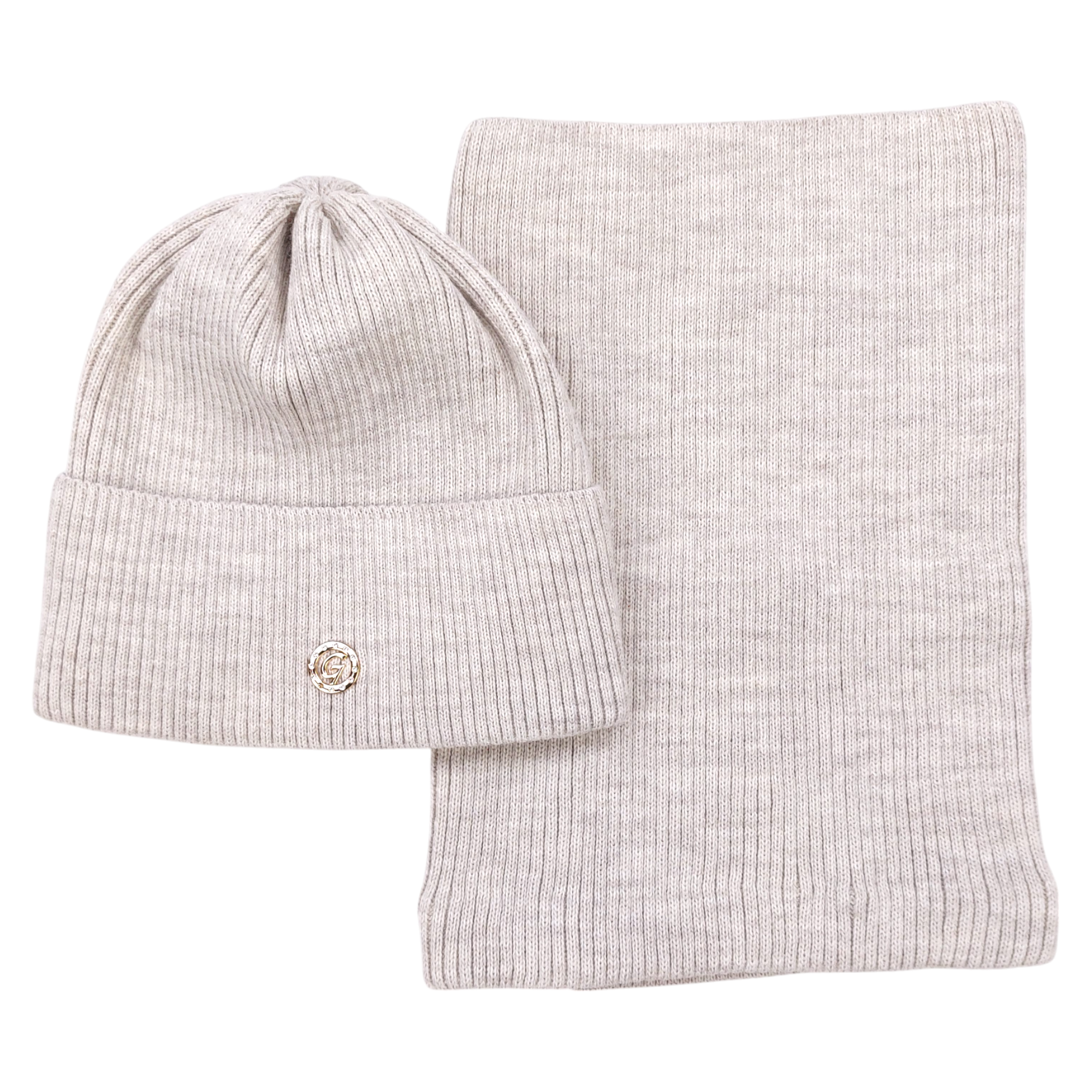 Set of hat and scarf for girls, light beige, Grans BC24-41124-61