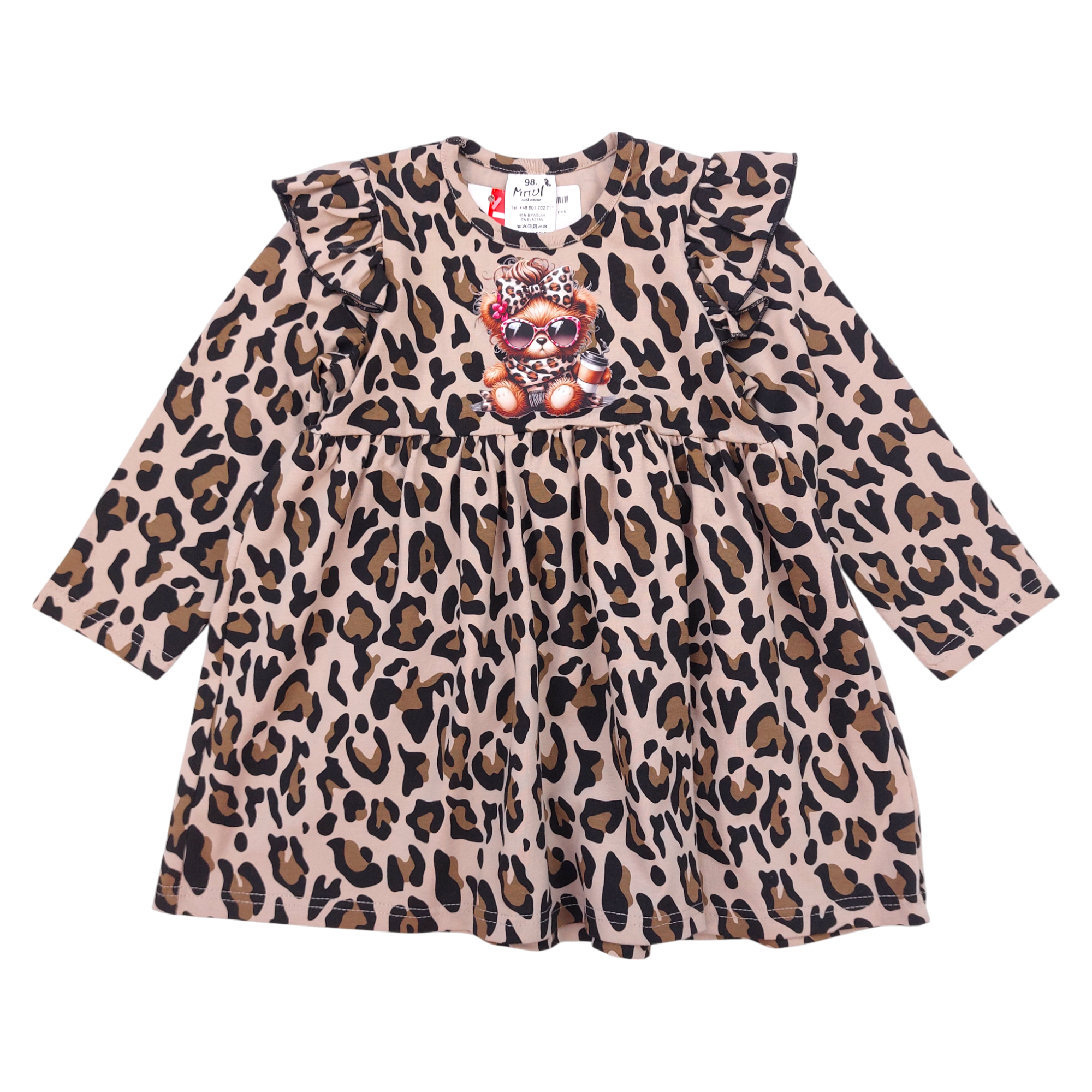 Girl's beige leopard teddy bear dress Madi 135-151124-1