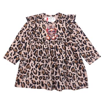 Girl's beige leopard teddy bear dress Madi 135-151124-1