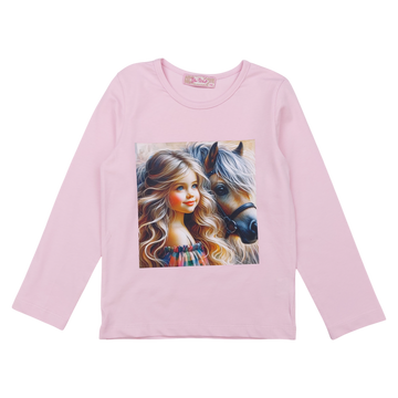 Cotton blouse with horse for girls pink Your Word 5462-7125-40