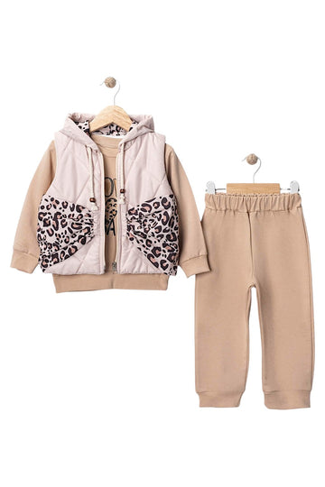 Komplet z kamizelką dziewczęca beż Mirkon 2178-25225-1