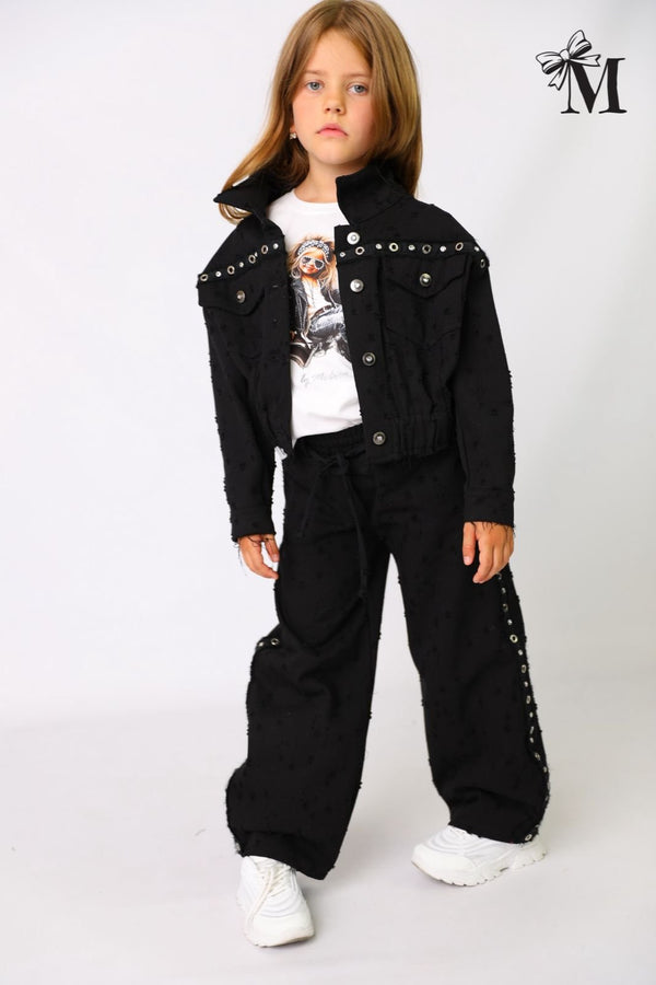 Spodnie czarne jeans ćwieki dziewczęce czarny MałaMi 2220-31726-14