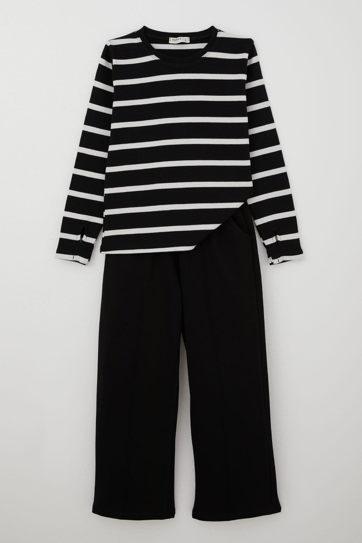 Komplet szwedy paski dziewczęcy czarny Breeze 22414-21225