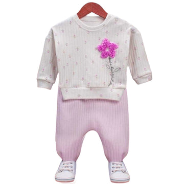 Dres bawełniany w prążki 2 części dziewczęcy fiolet Anilco baby 24-30924