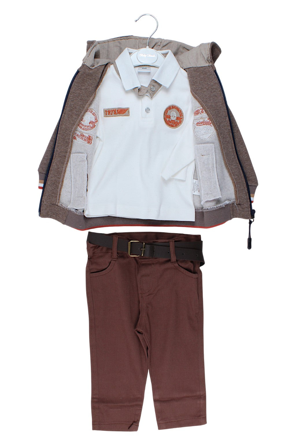 Komplet wizytowy 3 części chłopięcy brąz Baby Small 2541-291025-4