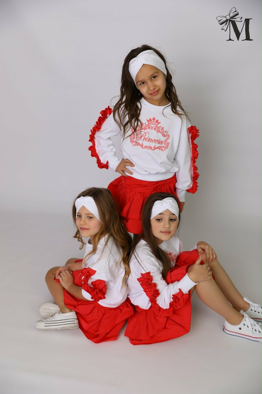 Komplet bluza plus spódnica z falbanami dziewczęcy koral Małami 2774-27226