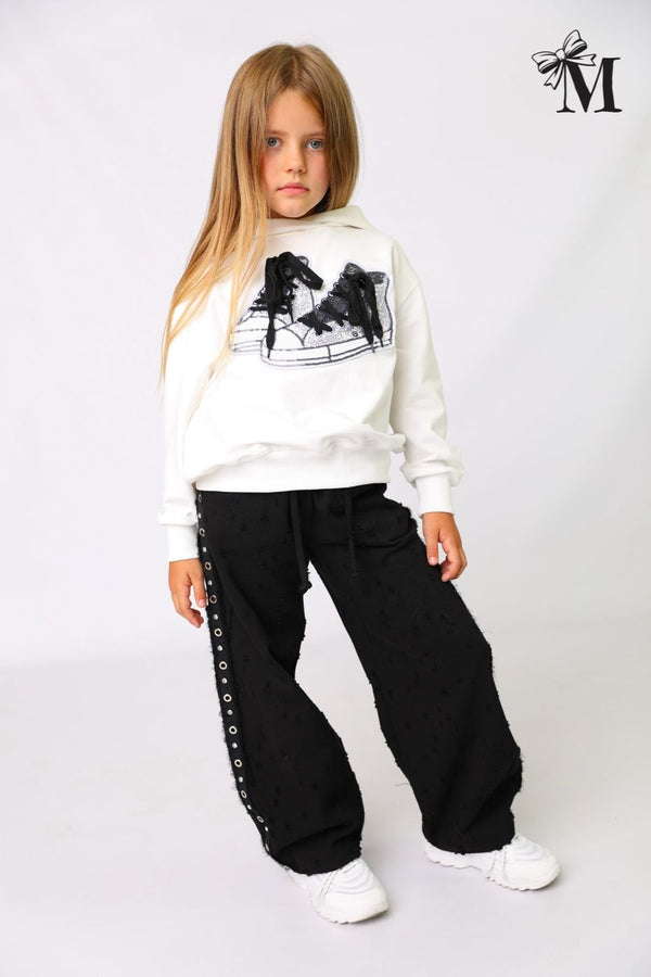 Bluza z kapturem trampki dziewczęca krem MałaMi 2785-7826-28