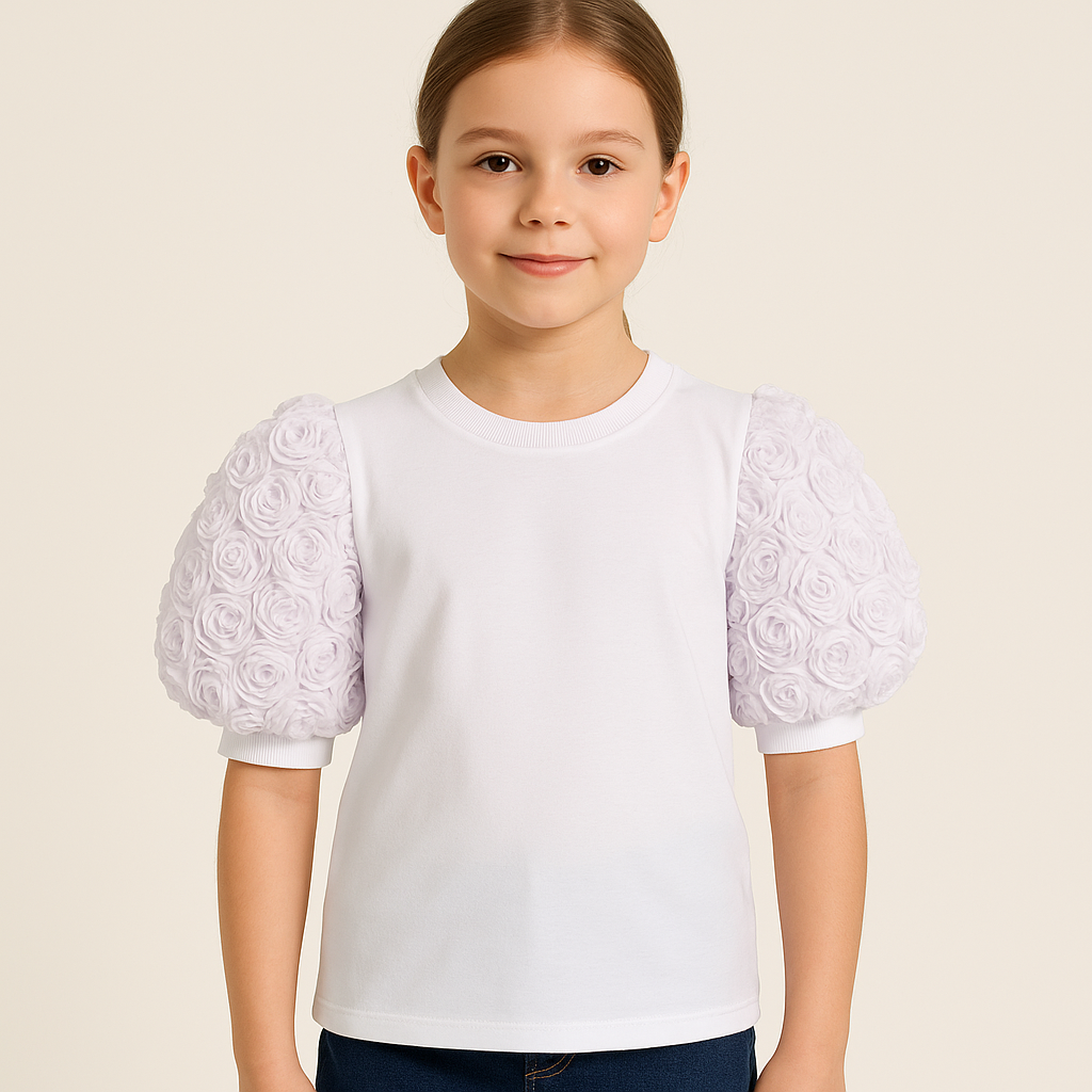 Bluzka biała rękaw w róże dziewczęca biały Guliwerkids 2828-6525-3
