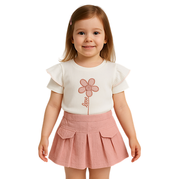 Komplet spódnico-spodenki z bluzką dziewczęcy pudrowy róż Lumia Baby 4005-30525