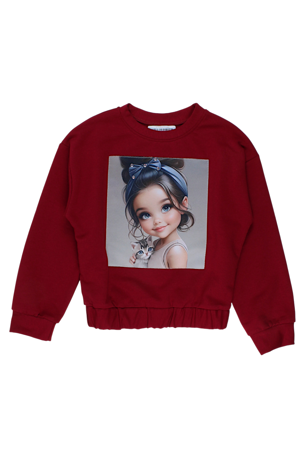 Bluza dziewczęca z kotkiem bordowy Guliwerkids 4113-28825