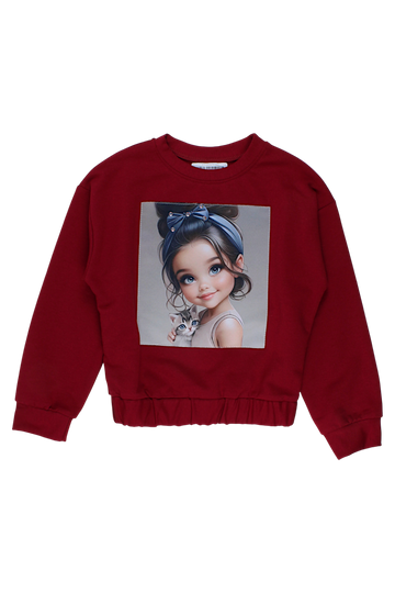 Bluza dziewczęca z kotkiem bordowy Guliwerkids 4113-28825