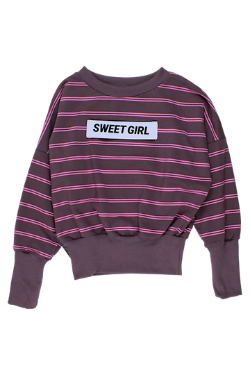 Bluza dziewczęca w paski brązowa Kreizik 4117-28825-4