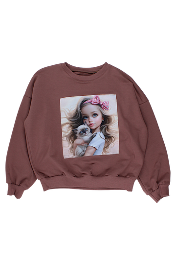 Bluza ekran dziewczynka z kotkiem dziewczęca czekolada Guliwerkids 4119-28825