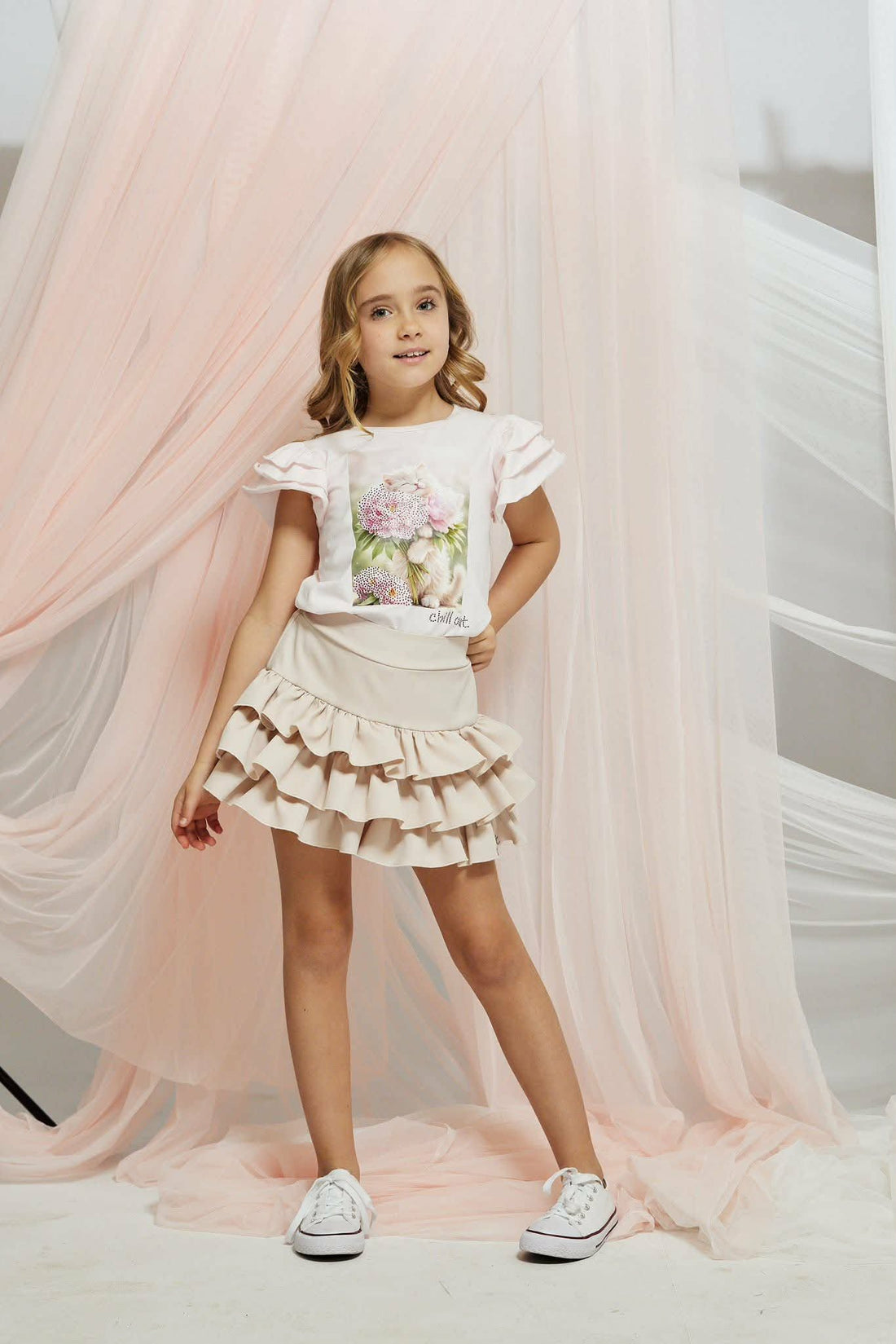 Bluzka kot w peoni z cyrkoniami dziewczęca róż Chillaout 4162-20326