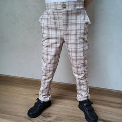 Spodnie w kratkę beż chłopięce beż Guliwerkids 4352-6525-1