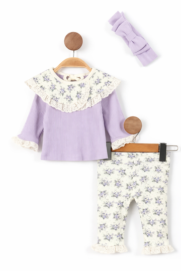 Komplet 3 części z opaską dziewczęcy lila Minijon 5423-25225-29