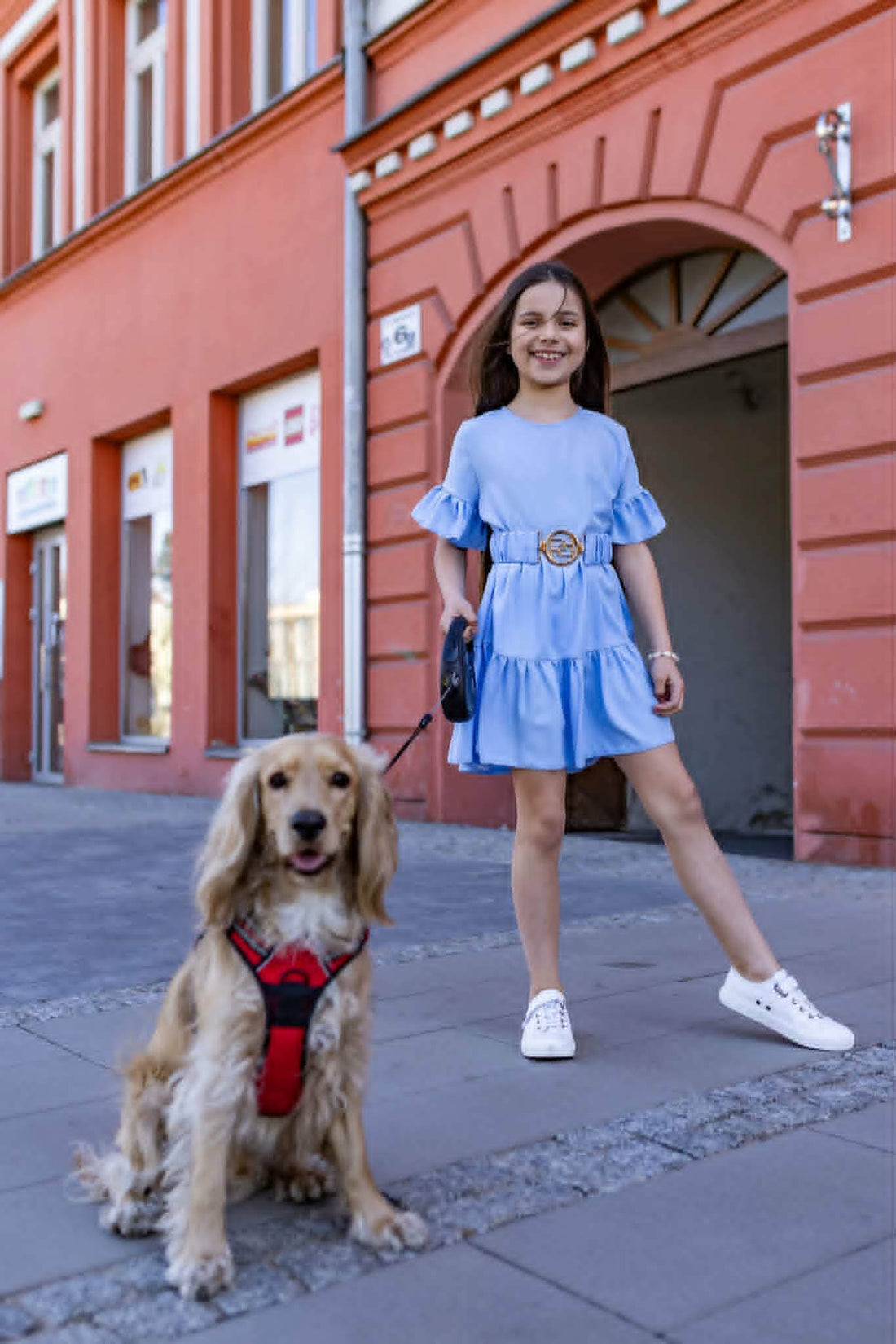 Sukienka BOHO z paskiem dziewczęca niebieski Anagri 6091-17626-35